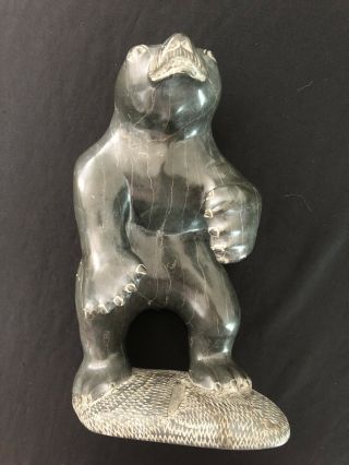 Vintage Inuit Polar Bear Stone Carving Certified By Canadian Government 4