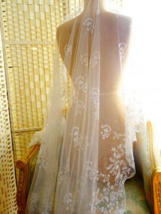 A Stunning Antique Victorian Tambour Lace Wedding Veil C.  1880
