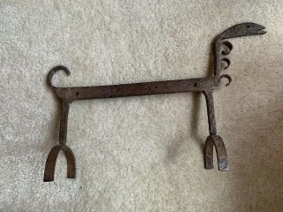 Rare 17 - 18th C.  Decorated Wrought Iron Fire Spit Dog Forged Blacksmith Hearth