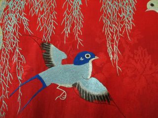 Antique Silk Magnificent Bird Embroidered Panel 10