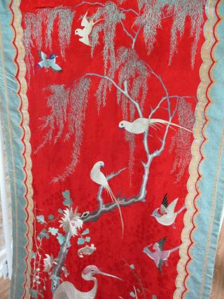 Antique Silk Magnificent Bird Embroidered Panel 12