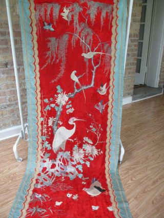 Antique Silk Magnificent Bird Embroidered Panel 2