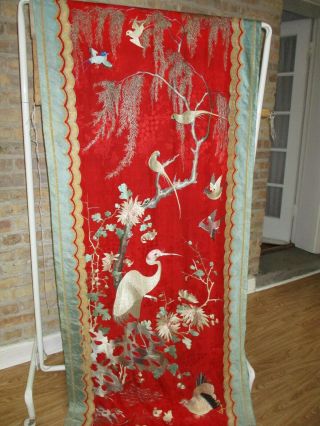 Antique Silk Magnificent Bird Embroidered Panel 7