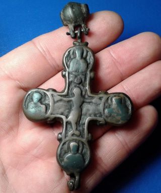 Ancient Bronze Cross - Encolpions.  10th To The Mid - 14th Century.  Very Rare