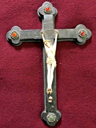 18th Century Carved Wood Crucifix Jeweled Ca.  1760 French Jansenist