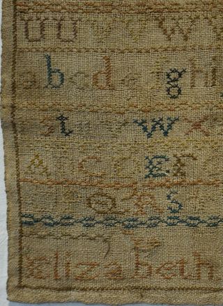 SMALL MID 19TH CENTURY ALPHABET SAMPLER BY ELIZABETH ARNOLD AGED 7 - c.  1845 6