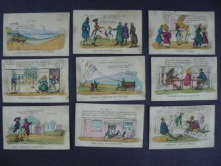 13 Early 19th C English Satirical Scientific Achievement Cards