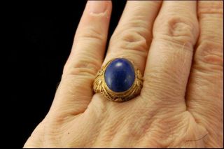 VINTAGE CHINESE LAPIS GILT STERLING SILVER FILIGREE ADJUSTABLE RING D112 - 05 4