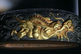 Mnk20 - 1 Japanese Antique Copper Dragon Pattern Inlay Fuchi Sword Tsuba Kashira