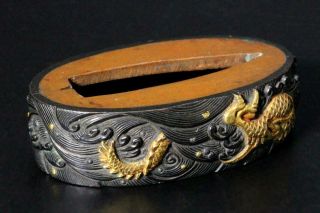 MNK20 - 1 Japanese Antique copper Dragon pattern inlay Fuchi sword Tsuba Kashira 2