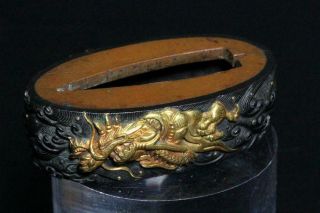 MNK20 - 1 Japanese Antique copper Dragon pattern inlay Fuchi sword Tsuba Kashira 4