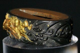 MNK20 - 1 Japanese Antique copper Dragon pattern inlay Fuchi sword Tsuba Kashira 5
