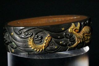 MNK20 - 1 Japanese Antique copper Dragon pattern inlay Fuchi sword Tsuba Kashira 6