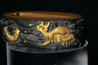 MNK20 - 1 Japanese Antique copper Dragon pattern inlay Fuchi sword Tsuba Kashira 7