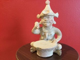Pre Columbian Nayarit Male Pottery Figure With Bowl