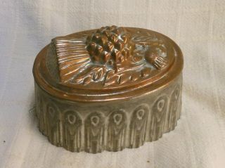 Great Antique Oval Copper & Tin Pudding Mold With Thistle