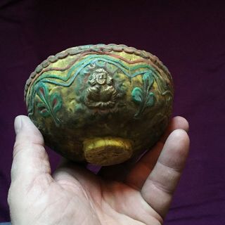 Very Rare Circa 1000bce Ancient Phoenician Mosiac Glass Vessel Owl Gold Bust