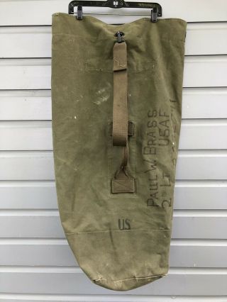 Vintage 1951 Usaf Korean War Old U.  S.  Military Green Canvas Duffel Bag Sea Bag