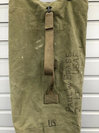 Vintage 1951 USAF Korean War Old U.  S.  Military Green Canvas Duffel Bag Sea Bag 2