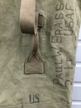 Vintage 1951 USAF Korean War Old U.  S.  Military Green Canvas Duffel Bag Sea Bag 3