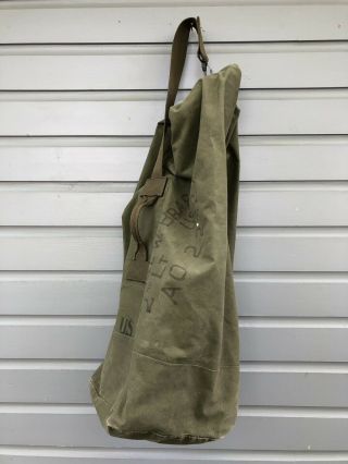 Vintage 1951 USAF Korean War Old U.  S.  Military Green Canvas Duffel Bag Sea Bag 7
