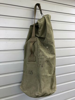Vintage 1951 USAF Korean War Old U.  S.  Military Green Canvas Duffel Bag Sea Bag 9