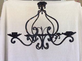 Antique French France Iron Scroll Chandelier Hearts Ornate