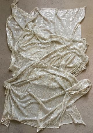 LOVELY EXTRA WIDE ANTIQUE EGYPTIAN ASSUIT SHAWL.  OFF WHITE,  SILVER.  ART DECO 10