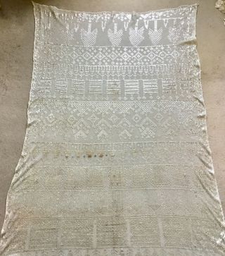 LOVELY EXTRA WIDE ANTIQUE EGYPTIAN ASSUIT SHAWL.  OFF WHITE,  SILVER.  ART DECO 5