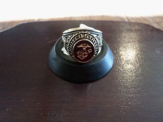 Marine Corps Military Gold Ring Ruby Crystal Inlay 18k Electroplate Size 10