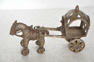 Old Brass Wax Wasted Unique Horse Chariot / Figurine,  Rich Patina