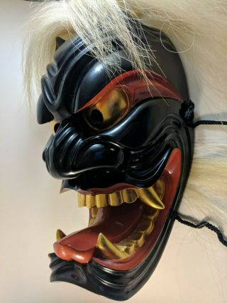 Wooden Signed Japanese Handmade Buryu Mask Noh Kyougen Kagura Demon Mask Bugaku