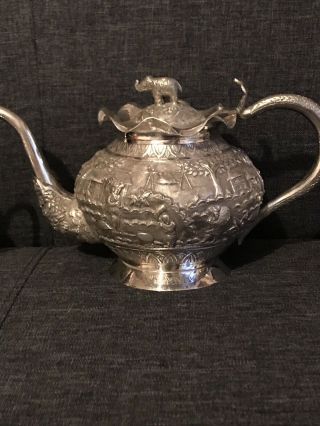 Antique Solid Silver Anglo Indian 3 Piece Tea Set,  C1961 - 1911 Cobra Handle 887gr 2