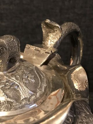 Antique Solid Silver Anglo Indian 3 Piece Tea Set,  C1961 - 1911 Cobra Handle 887gr 6
