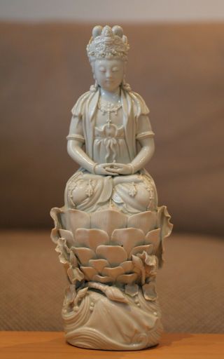 Antique Chinese Rare Blanc De Chine Porcelain Guanyin Or Buddha,  Qing,  19th Cent