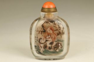 Chinese Natural Crystal Hand Painting Lovely Dog Snuff Bottle
