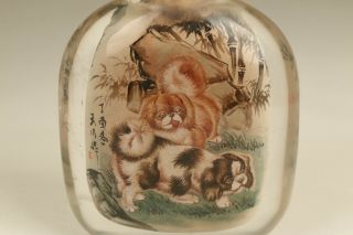 Chinese natural crystal hand painting lovely dog snuff bottle 2