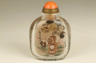 Chinese natural crystal hand painting lovely dog snuff bottle 4