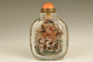 Chinese natural crystal hand painting lovely dog snuff bottle 7