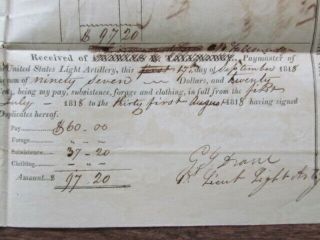 1818 Light Artillery at Fort Independence Boston Harbor pay document 6