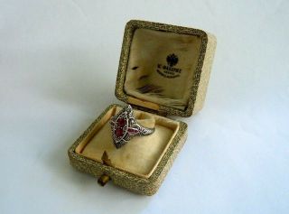 Imper.  Russian 84 Silver Ring With Real Diamonds & Ruby Stones By Faberge Design