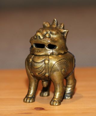 Antique Chinese Rare Bronze Foo Dog Incense Burner,  18th Century.  Qing Dynasty.