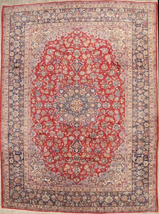 Vintage Red Navy Traditional Oriental Wool 10x13 Area Rug Floral Persian Carpet