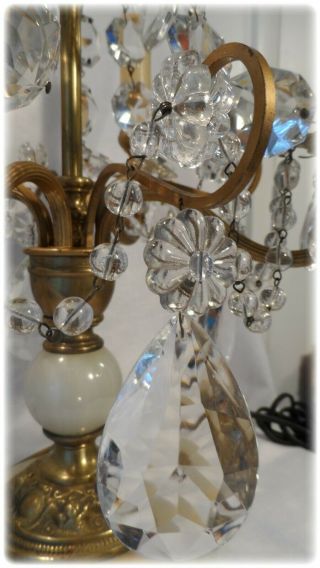 French Ornate Gilt Bronze Alabaster Crystal Girandole Candelabra Lamps 10