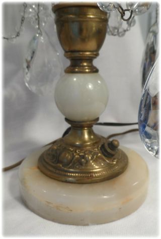 French Ornate Gilt Bronze Alabaster Crystal Girandole Candelabra Lamps 4