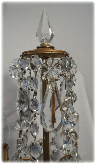 French Ornate Gilt Bronze Alabaster Crystal Girandole Candelabra Lamps 5