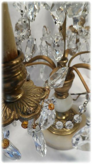 French Ornate Gilt Bronze Alabaster Crystal Girandole Candelabra Lamps 7