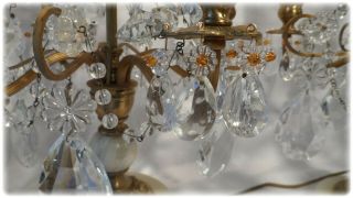 French Ornate Gilt Bronze Alabaster Crystal Girandole Candelabra Lamps 8