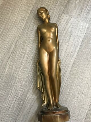 Vintage Art Deco Chalk Gold Nude Women Figurine/statue - Signed - 13.  5 " High