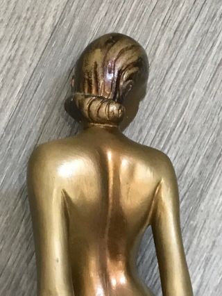 Vintage Art Deco Chalk Gold Nude Women Figurine/Statue - Signed - 13.  5 